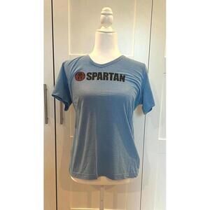 New Women's Moisture Wicking Blue Official Spartan Race V-Neck T-Shirt Sze Large